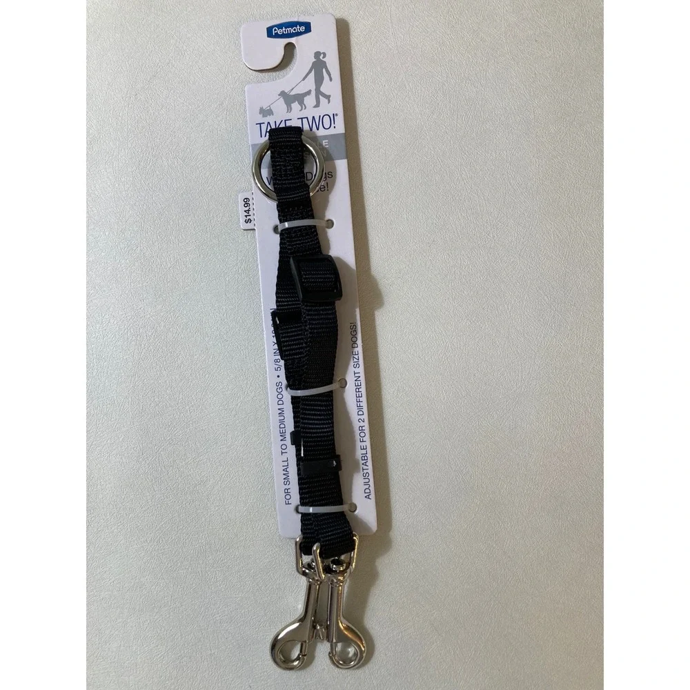 Petmate Take Two Double Dog Leash Coupler Adjustable Black 5/8 x 18-24 Inch